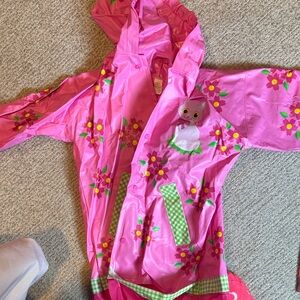 Girls Pink Floral Raincoat with Cat Patch